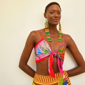 NWT FARM Rio Double Scarves Knotted Crop Top
